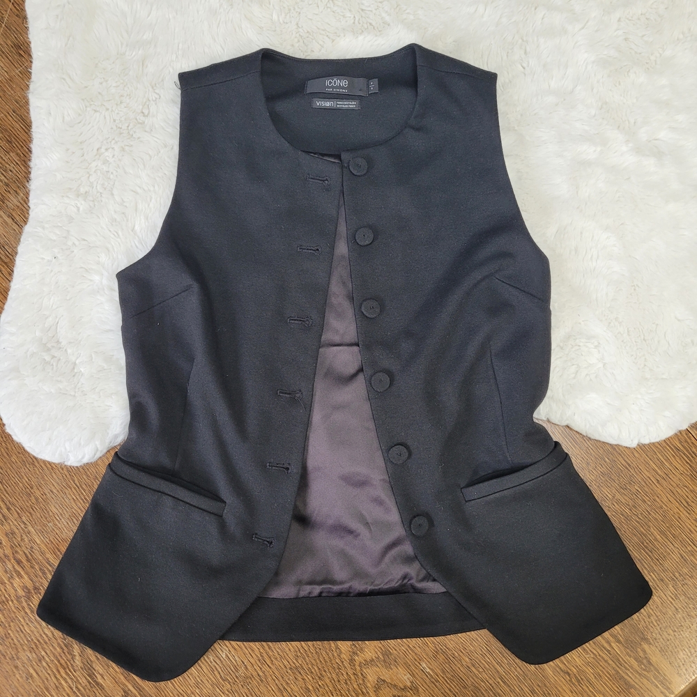 ICONE Black Sleeveless Tailored Button Vest